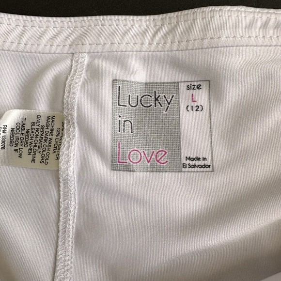 Lucky In Love Sport Skorts Skirt Tennis Womens L White Floral Pixel Flounce - Picture 4 of 5